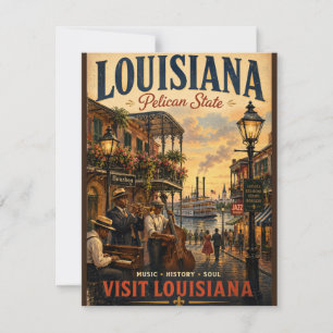 Vintage-Reiseplakat Louisiana mit Jazzmusiker Mitteilungskarte