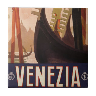 Vintage-Reiseplakat mit einem Kanal in Venedig Fliese