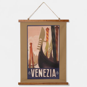 Vintage-Reiseplakat mit einem Kanal in Venedig Wandteppich Mit Holzrahmen
