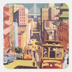 Vintage-Reiseplakat San Francisco Cable Cars Quadratischer Aufkleber