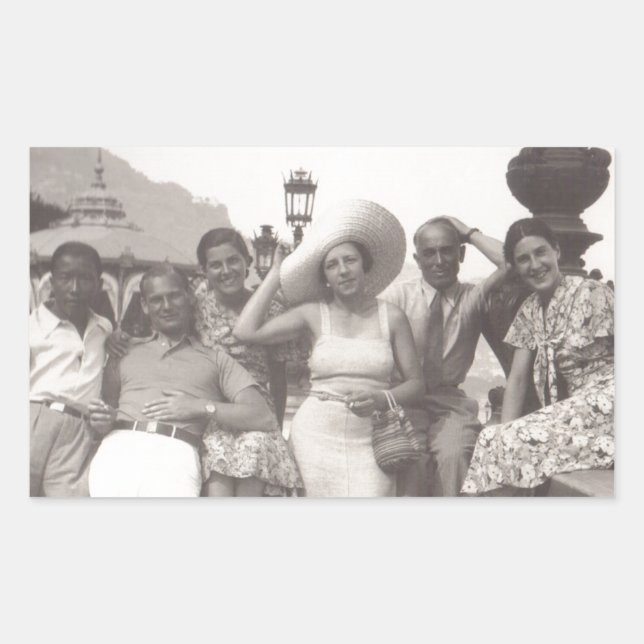 Vintage Reiseplakat Schwarzweiß-Foto Rechteckiger Aufkleber (Vorderseite)