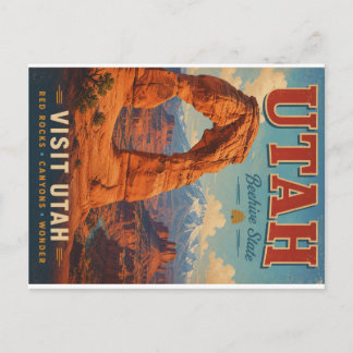 Vintage-Reiseplakat Utah mit roten Felscanyons a Feiertagspostkarte