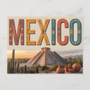 Vintage-Reiseplakat von Mexiko mit Pyramide Feiertagspostkarte