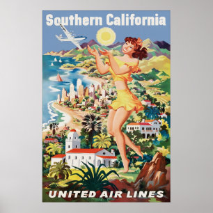 Vintage-Reiseplakatdruck aus Südkalifornien Poster
