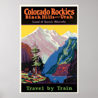 Vintage-Reiseposter – Colorado Rockies, Schwarz Poster
