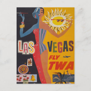 Vintage-Reiseposter für Flüge mit TWA nach Las Veg Postkarte