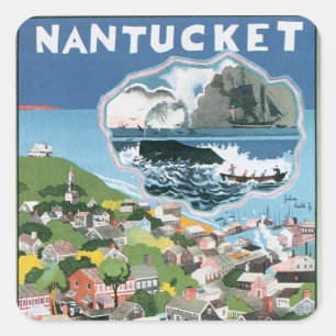Vintage-Reiseposter, Karte von Nantucket Island, M Quadratischer Aufkleber