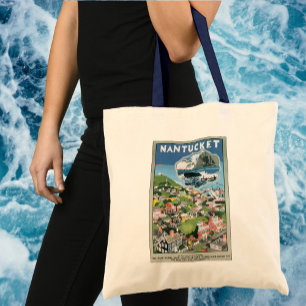 Vintage-Reiseposter, Karte von Nantucket Island, M Tragetasche