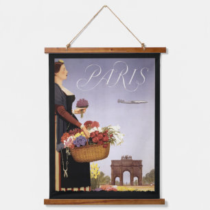 Vintage Reiseposter, Paris Via Constellation Wandteppich Mit Holzrahmen