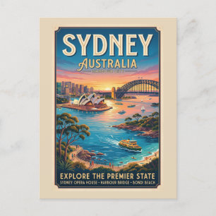 Vintage-Reiseposter Sydney Australien Postkarte