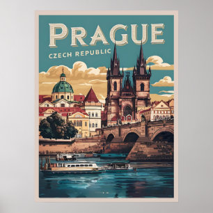 Vintage Reiseprague tschechische Geschenke, Boote Poster