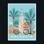 Vintage Reisestadt Valencia Spanien Retro Kunst Postkarte<br><div class="desc">Vintag,  Retro,  Reisen,  modern,  Aquarell,  klassisch,  Stadt,  Valencia,  Spanien, </div>