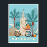Vintage Reisestadt Valencia Spanien Retro Kunst Postkarte<br><div class="desc">Vintag,  Retro,  Reisen,  modern,  Aquarell,  klassisch,  Stadt,  Valencia,  Spanien, </div>
