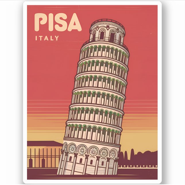 Vintage Reiseturm Pisa Retro Landschaftlich Aufkleber (Vorderseite)