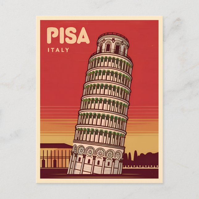 Vintage Reiseturm Pisa Retro Landschaftlich Postkarte (Vorderseite)