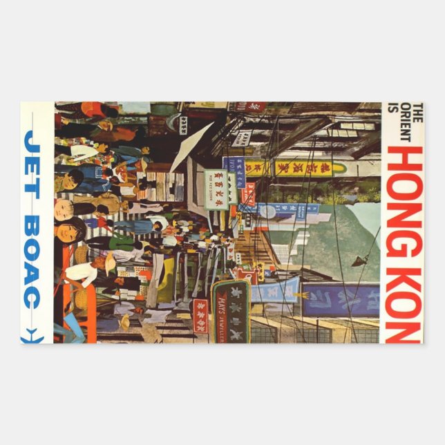 Vintage Reisewerbung für Hong Kong Airlines Rechteckiger Aufkleber (Vorderseite)