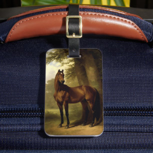 Vintage-Reitsport-Braun-Jäger-Pferd-Gemälde Gepäckanhänger