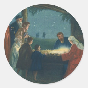 Vintage Religion, Anbetung der Hirten Runder Aufkleber