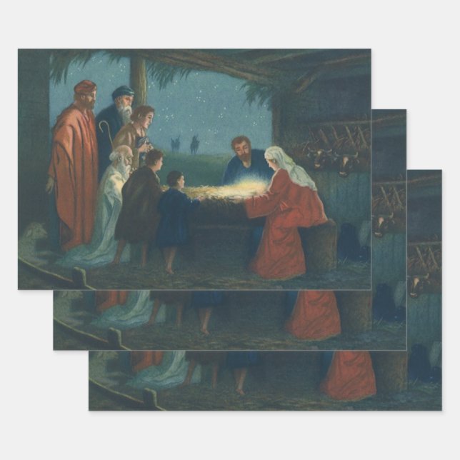 Vintage Religion, Bewunderung der Hirten Geschenkpapier Set (Set)