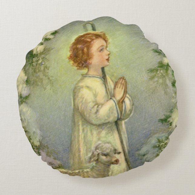 Vintage Religion, Christus der gute Hirte Rundes Kissen (Rückseite)