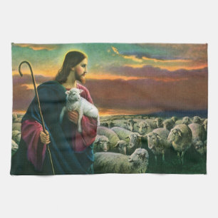 Vintage Religion, Christus guter Hirte mit Flock Geschirrtuch