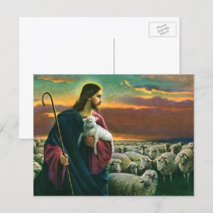 Vintage Religion, Christus guter Hirte mit Flock Postkarte