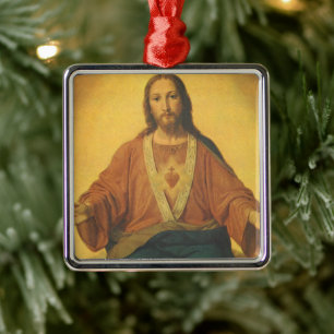 Vintage Religion, Heiligstes Herz Jesu Christi Ornament Aus Metall