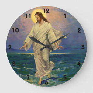 Vintage Religion, Jesus Christus geht auf dem Wass Große Wanduhr