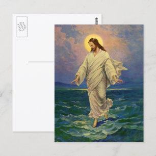 Vintage Religion, Jesus Christus geht auf dem Wass Postkarte
