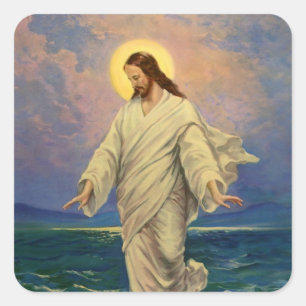 Vintage Religion, Jesus Christus geht auf dem Wass Quadratischer Aufkleber