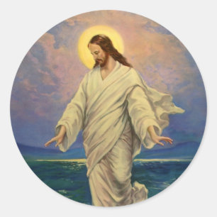 Vintage Religion, Jesus Christus geht auf dem Wass Runder Aufkleber