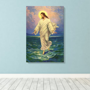 Vintage Religion, Jesus Christus läuft auf dem Was Leinwanddruck