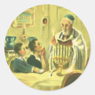 Vintage Religion, Judentum, Menora anzünden Runder Aufkleber