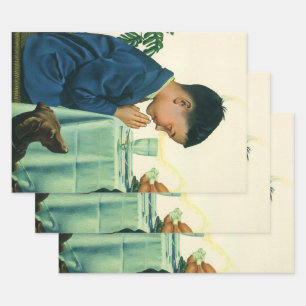 Vintage Religion, Junge spricht das Tischgebet an  Geschenkpapier Set