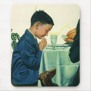 Vintage Religion, Junge spricht das Tischgebet an  Mousepad