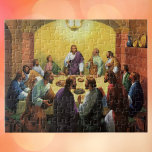 Vintage Religion, Letztes Abendmahl mit Jesus Chri Puzzle<br><div class="desc">Vintage Illustration religiöser Renaissance-Ära schöne Kunstreproduktion des Letzten Abendmahls von Leonardo da Vinci. Das Letzte Abendmahl war das letzte Mahl, das Jesus Christus vor seinem Tod mit seinen zwölf Aposteln und Jüngern geteilt hatte. Das Letzte Abendmahl porträtiert speziell die Reaktion jedes Apostels, als der junge Mann Jesus Christus sagte, einer...</div>