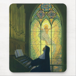 Vintage Religion, Nonne spielt Orgel in der Kirche Mousepad