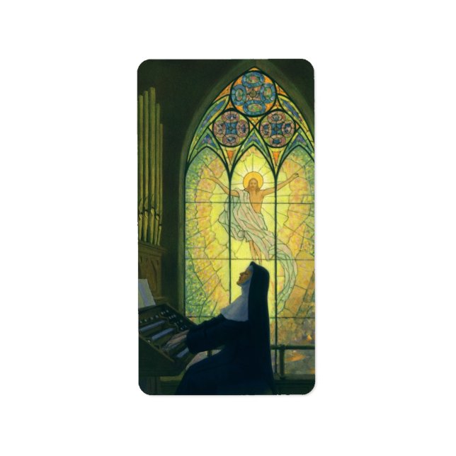 Vintage Religion, Nonnen Kirchenorgan Adressaufkleber (Vorne)
