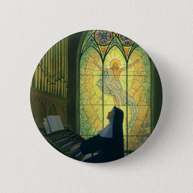 Vintage Religion, Nonnen Kirchenorgan Button (Vorderseite)
