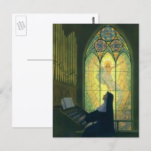 Vintage Religion, Nun Playing an Organ in Church Postkarte