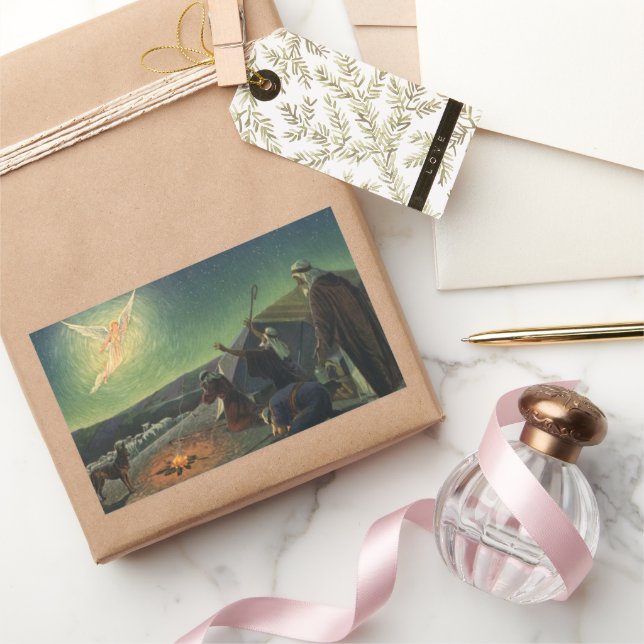 Vintage Religion, Verkündigung der Hirten Rechteckiger Aufkleber (Schenken)