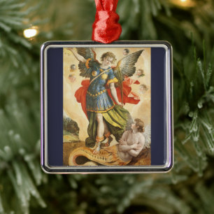 Vintage religiös, Sankt Michael besiegt Luzifer Ornament Aus Metall