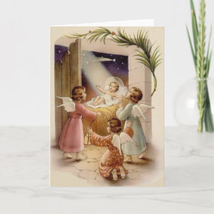 Vintage Religiöse Baby Jesus und Engel Weihnachten Karte