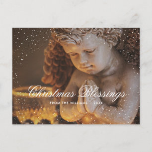 Vintage religiöse Christliche Engel-Schnee Weihnac Feiertagspostkarte