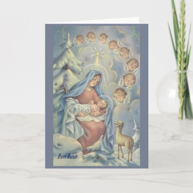 Vintage religiöse italienische Weihnachtskarte Feiertagskarte (Vorderseite)