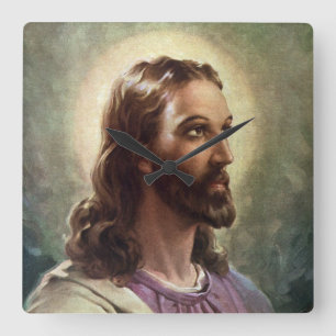 Vintage Religiöse, Jesus Christus Portrait mit Hal Quadratische Wanduhr