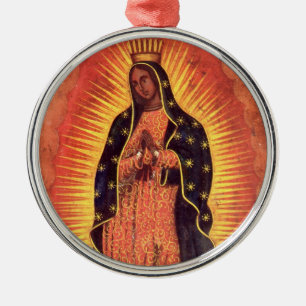 Vintage religiöse Jungfrau Mary Our Lady of Guadal Silbernes Ornament