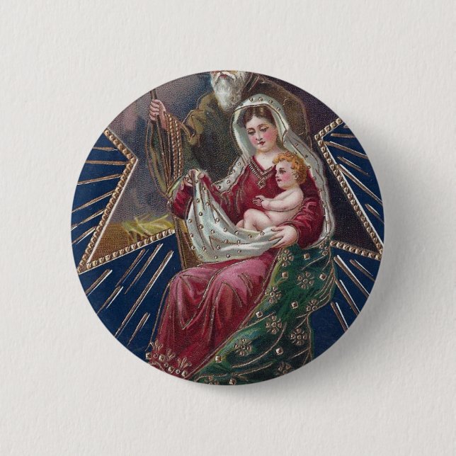 Vintage Religiöse Mary und Baby Jesus Weihnachten Button (Vorderseite)