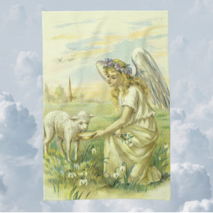 Vintage religiöse Ostern viktorianischer Engel mit Geschirrtuch