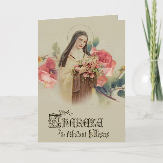 Vintage Religiöse St. Therese mit Rose Karte (Vorderseite)